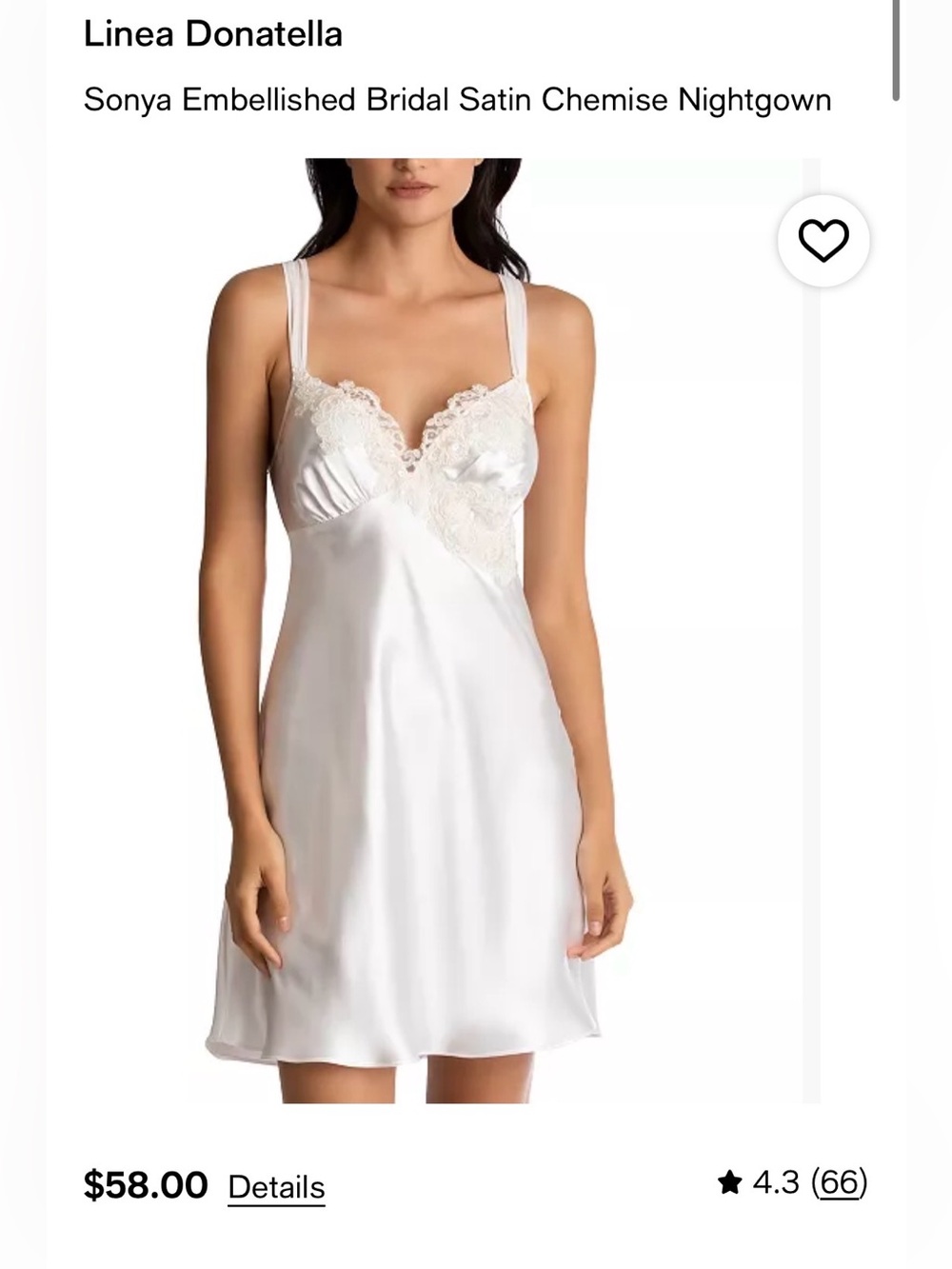 Linea Donatella Ivory Satin Lace-Trim Chemise